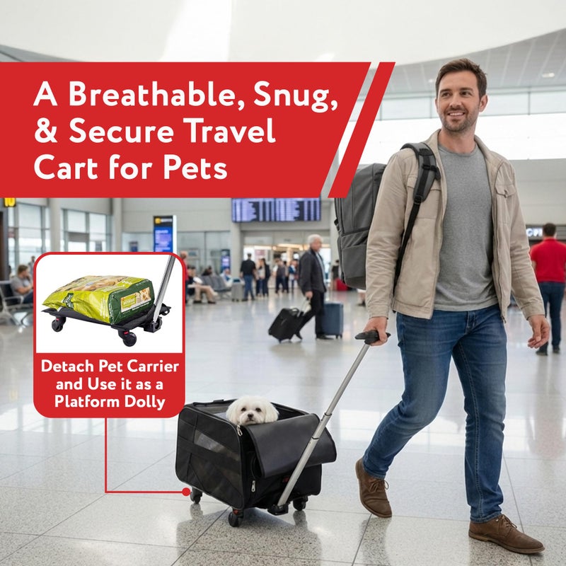 dbest products Smart Cart Pet Carrier with Wheels, Airline Approved Dog and Cat Carrier with Telescoping Handle, 21x12x12in, 24 lb Capacity, Black - Image 5